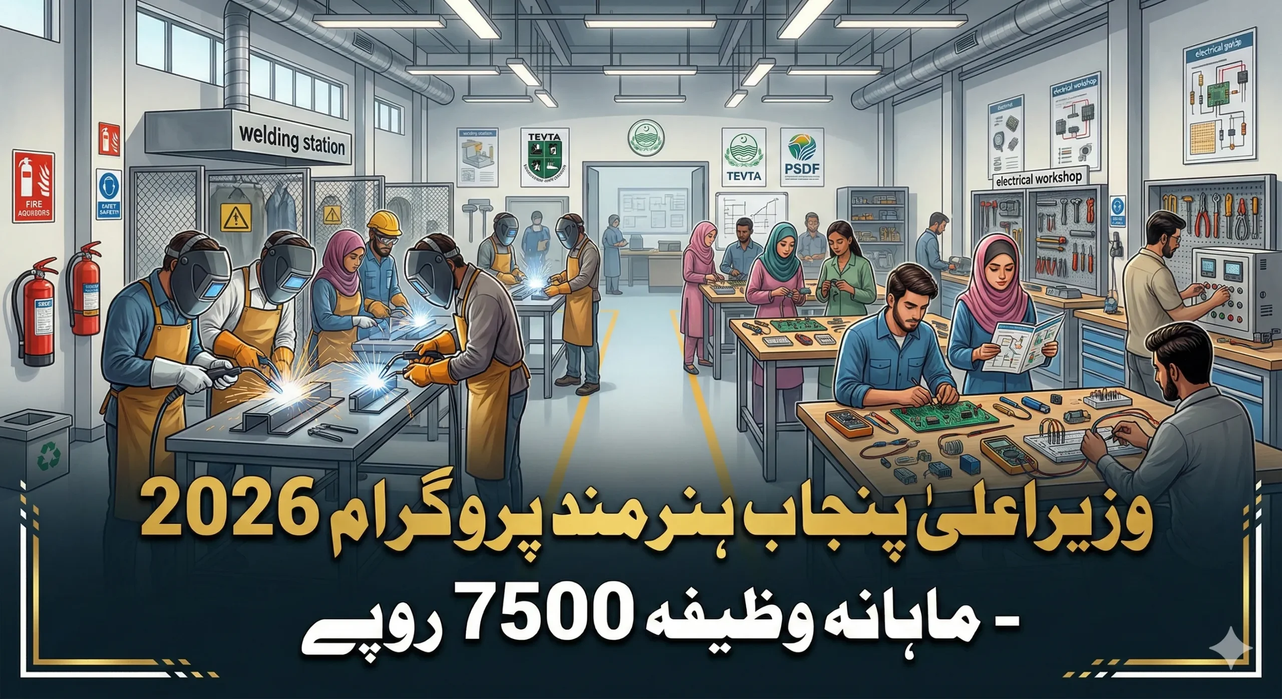 CM Maryam Nawaz Hunarmand Punjab Program 2026 admission details for free construction courses at GCT Chakwal, offering a 7,500 PKR monthly stipend.