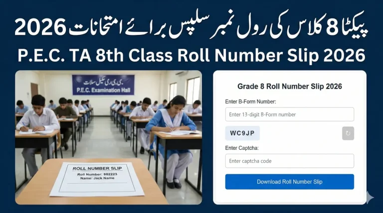 How to Download Roll Number Slips for PECTAA Grade 8 Annual Examination 2026 | pectaa.edu.pk