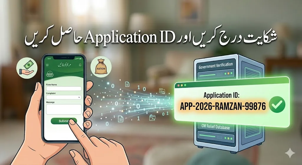 شکایت درج کریں اور Application ID حاصل کریں - ایک اسکرین شارٹ جس پر شکایت جمع ہونے کے بعد Application ID نمایاں طور پر نظر آ رہی ہے۔]