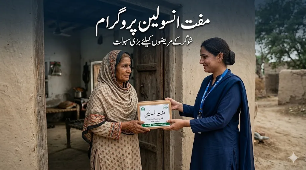 Healthcare worker delivering insulin medicine to diabetes patient at home in Punjab