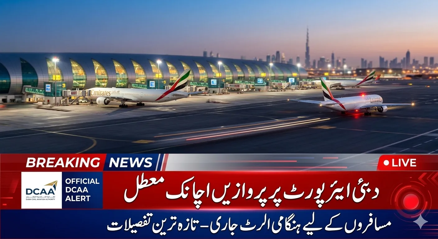 Dubai International Airport after Dubai Civil Aviation Authority temporarily suspended flights and issued an emergency alert for passengers.