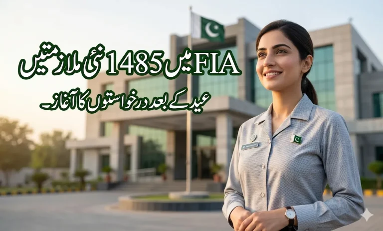 A professional government officer in Pakistan representing the FIA, highlighting the announcement of 1,485 new job vacancies for 2026.