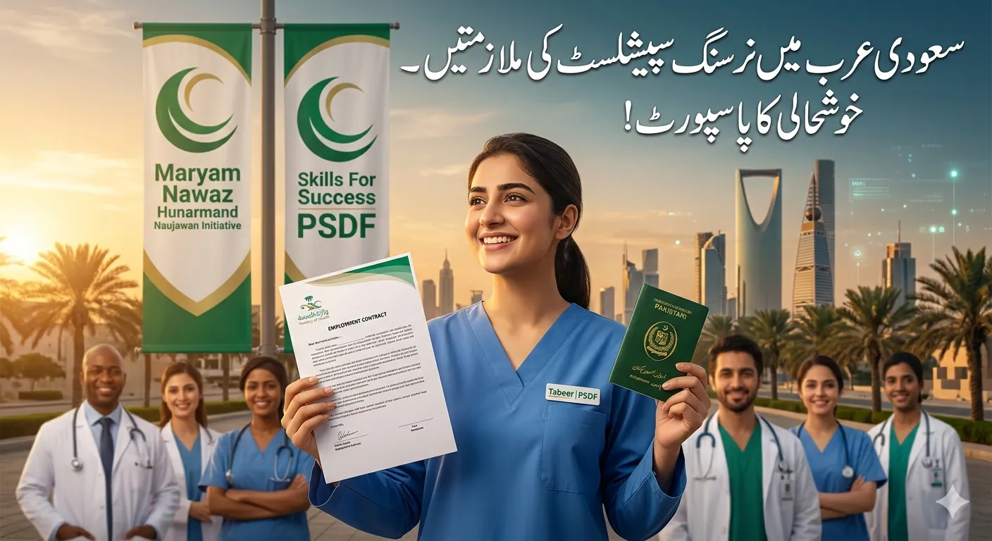 Punjab Chief Minister Maryam Nawaz Sharif Hunarmand Naujawan Initiative for high paying nursing specialist jobs 2026 in Saudi Arabia hospitals via PSDF Tabeer International Placement Program in Pakistan