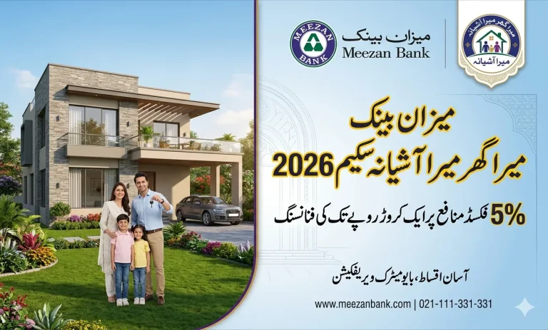 Meezan Bank Mera Ghar Mera Ashiana house financing scheme 2026 advertisement with Urdu text