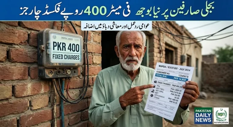 Pakistan Electricity Bill Fixed Charges 400 Rupees Per Meter Public Protest High Tariffs NEPRA Notification Energy Crisis 2026