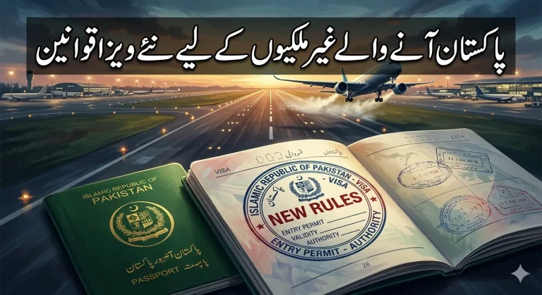 Pakistan new visa policy update 2026 for foreigners showing Pakistani passport at airport immigration terminal.