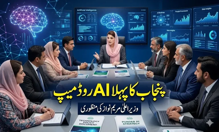 Government officials meeting about Punjab artificial intelligence roadmap led by Chief Minister Maryam Nawaz.