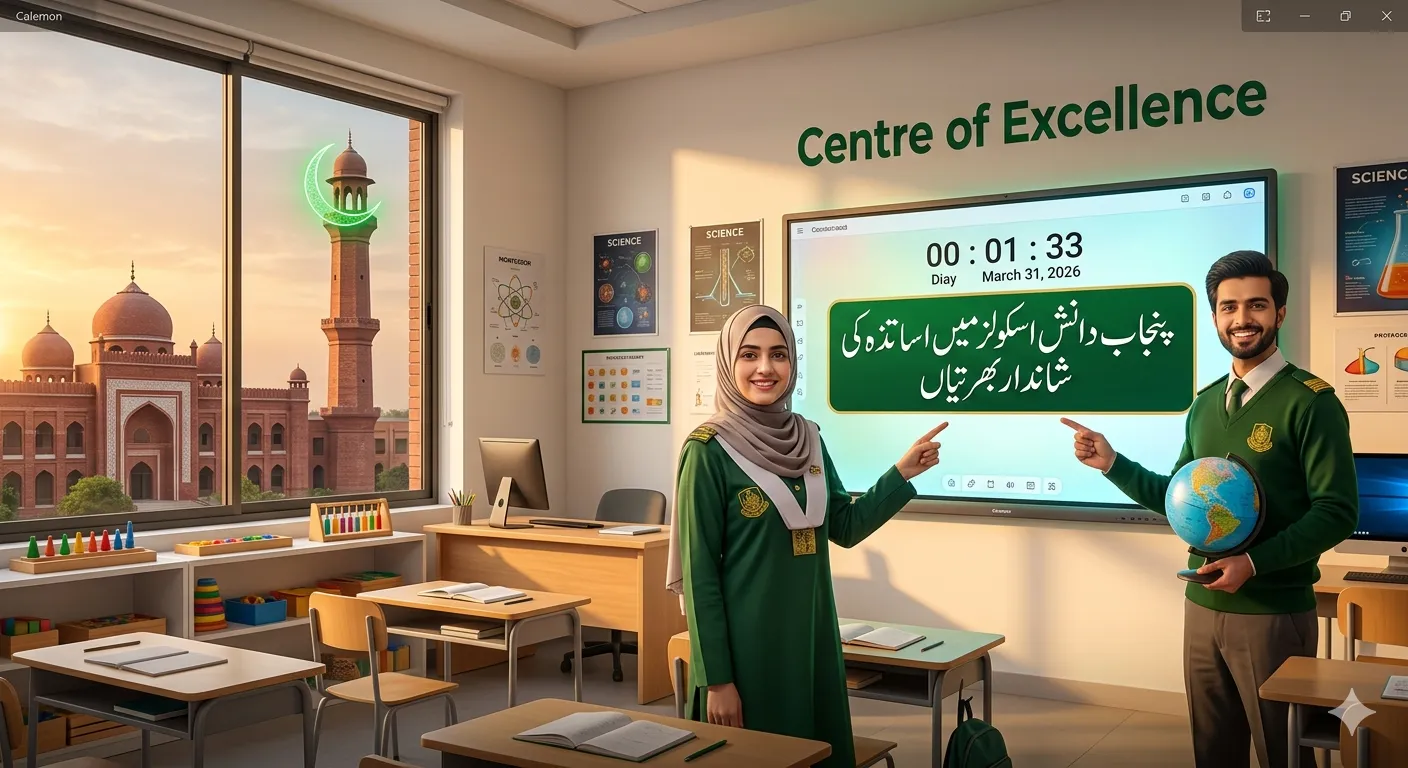 Punjab Daanish Schools and Centres of Excellence jobs 2026 for teachers including English Urdu Mathematics Physics Chemistry and Montessori with OG I pay scale at Pir Mahal campus for men and women