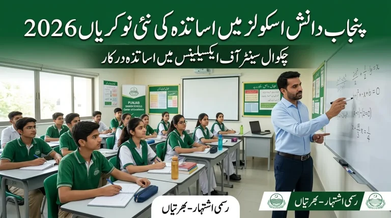 Punjab Daanish Schools teachers jobs 2026 advertisement for Centre of Excellence Chakwal teaching vacancies.