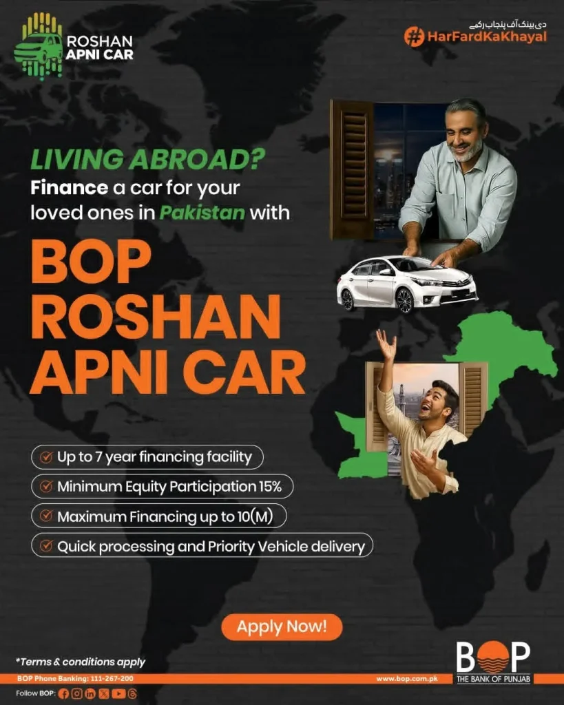 Overseas Pakistani financing a car for family in Pakistan through Bank of Punjab program