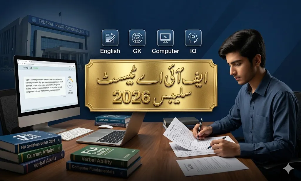 FIA test syllabus 2026 subjects weightage including English GK computer IQ Pakistan studies preparation guide