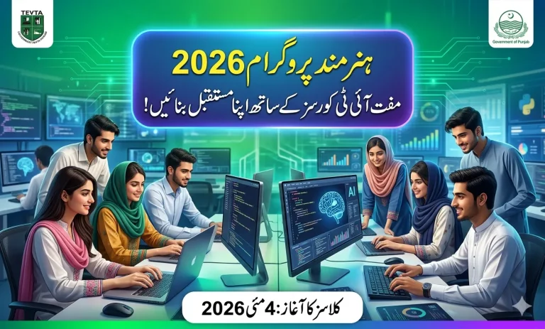 Hunarmand program 2026 free IT courses Pakistan TEVTA students learning AI cybersecurity