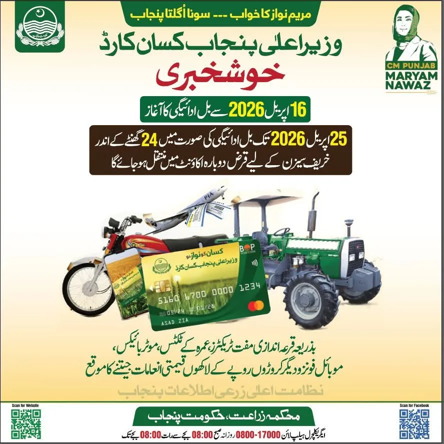 Punjab farmer with tractor symbolizing rewards after Kisan Card bill payment 2026