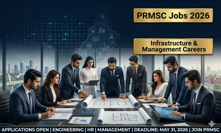 PRMSC Jobs 2026 announcement banner showing engineering and management vacancies in Lahore with professional hiring theme