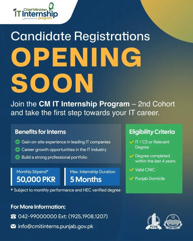 Punjab IT internship program 2026 benefits duration 5 months hands on experience fresh graduates