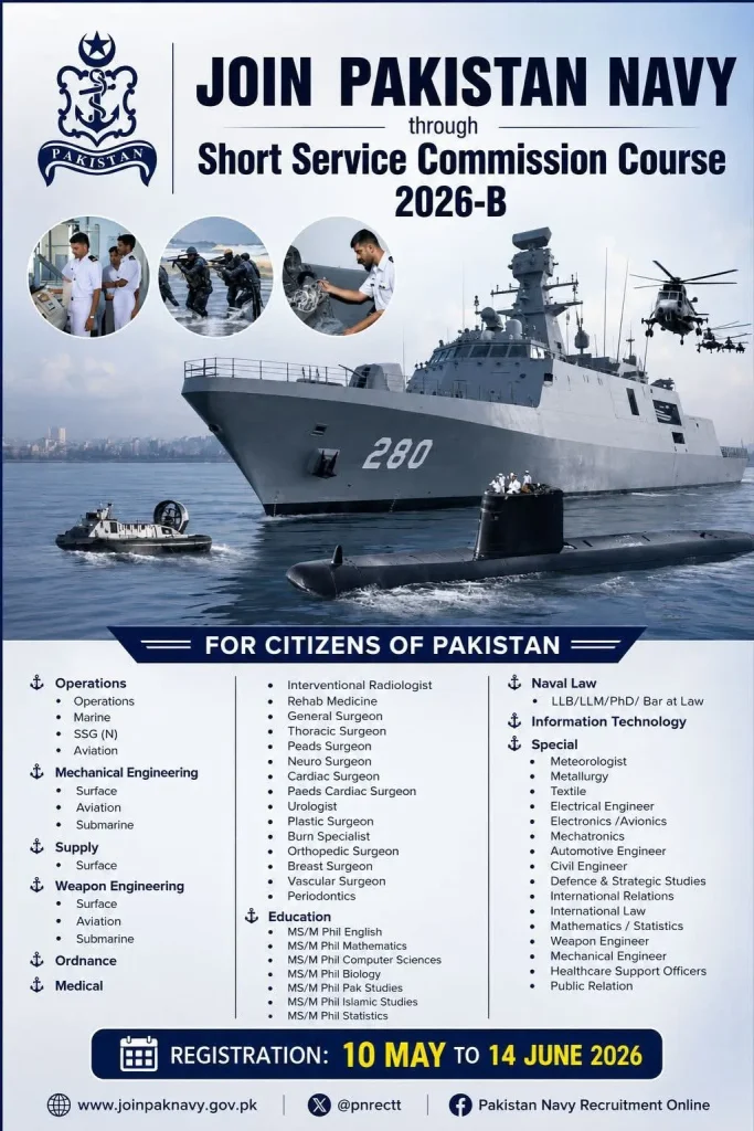 Join Pakistan Navy through Short Service Commission Course 2026-B