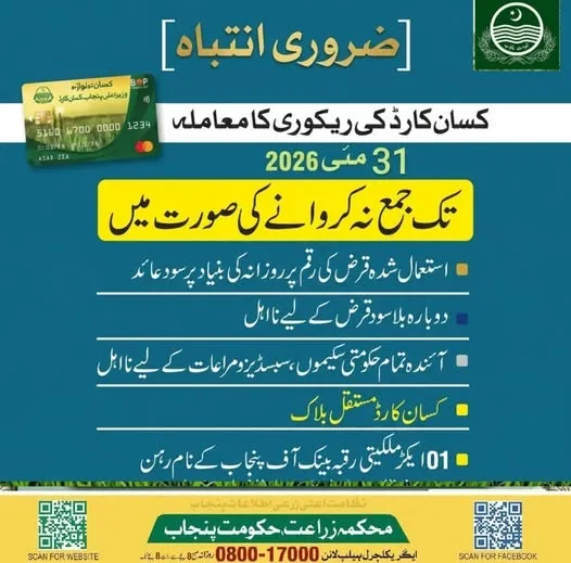 Kissan Card recovery payment last date is 31 May, 2026