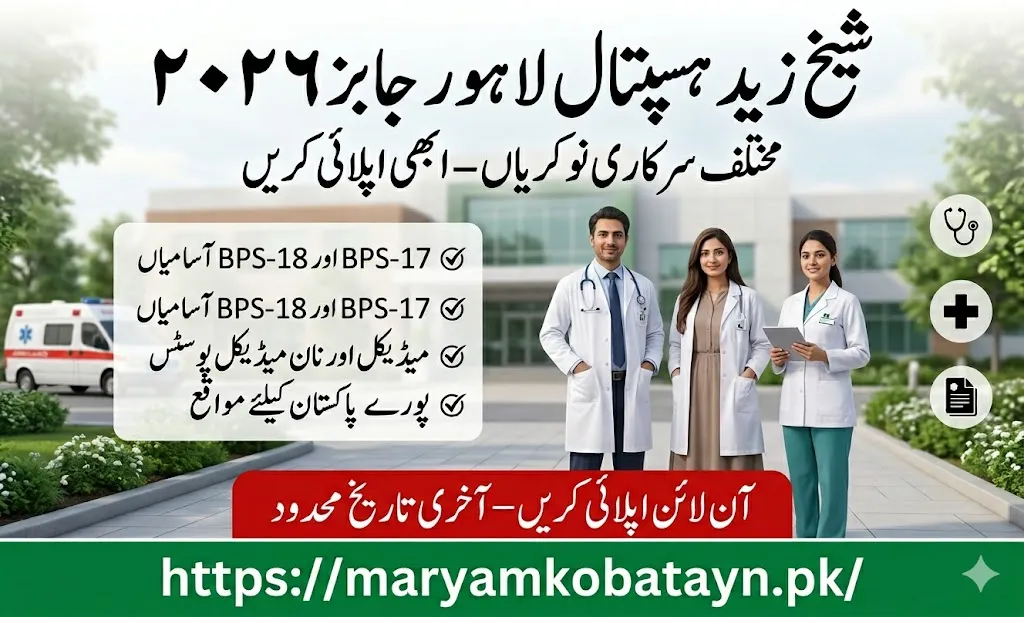 Shaikh Zayed Hospital Lahore Jobs 2026 featured image showing doctors and medical staff with job announcement details