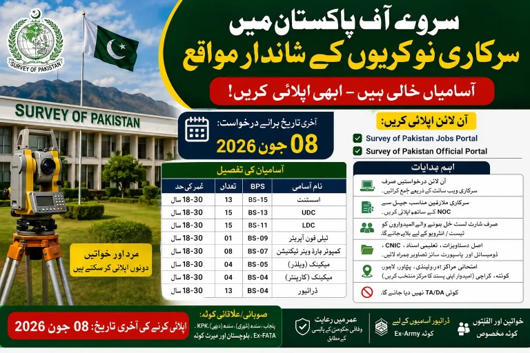 Survey of Pakistan Jobs 2026 for Grade 4 to grade 16